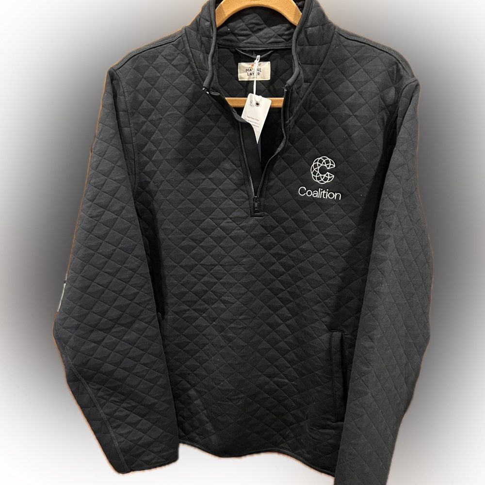 Marine Layer Black Quilted Half-Zip Pullover with Coalition Logo